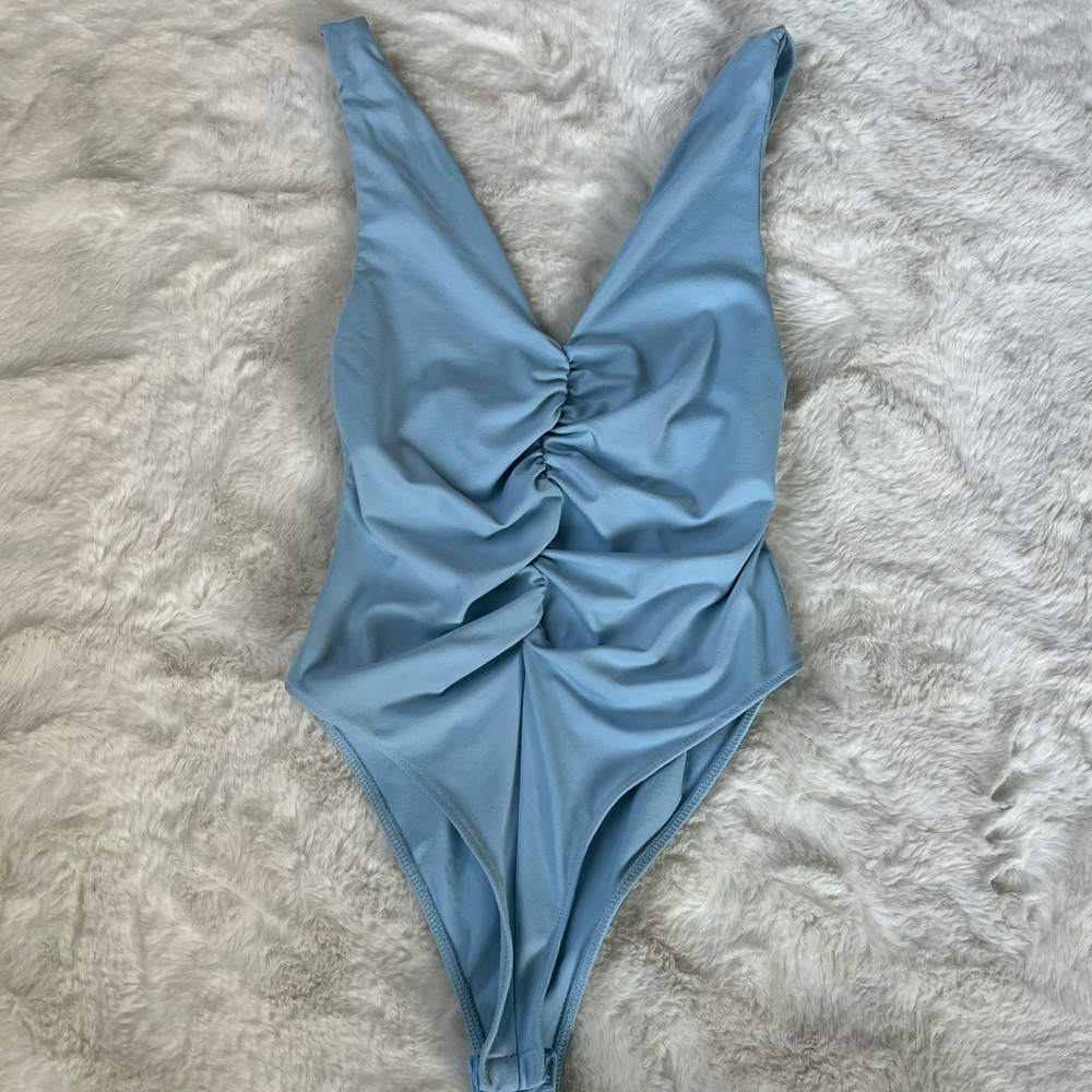 ZARA baby blue ruched bodysuit